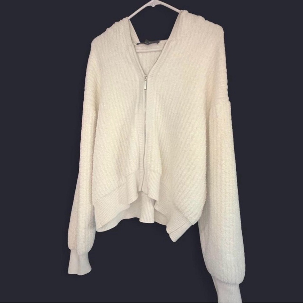 Marc New York Andrew Marc Ivory Bouclé Zip Hoodie Sweater